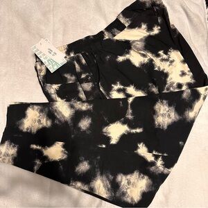 LuLaRoe Lena Black and Cream Tie-Dye Pants
